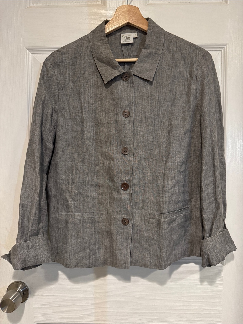 Garnet Hill Gray Linen Button Jacket